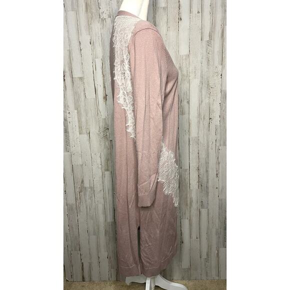 Soma Women's Long Knit Duster Cardigan Lace‎ Trim Pink Size Medium - Picture 6 of 9
